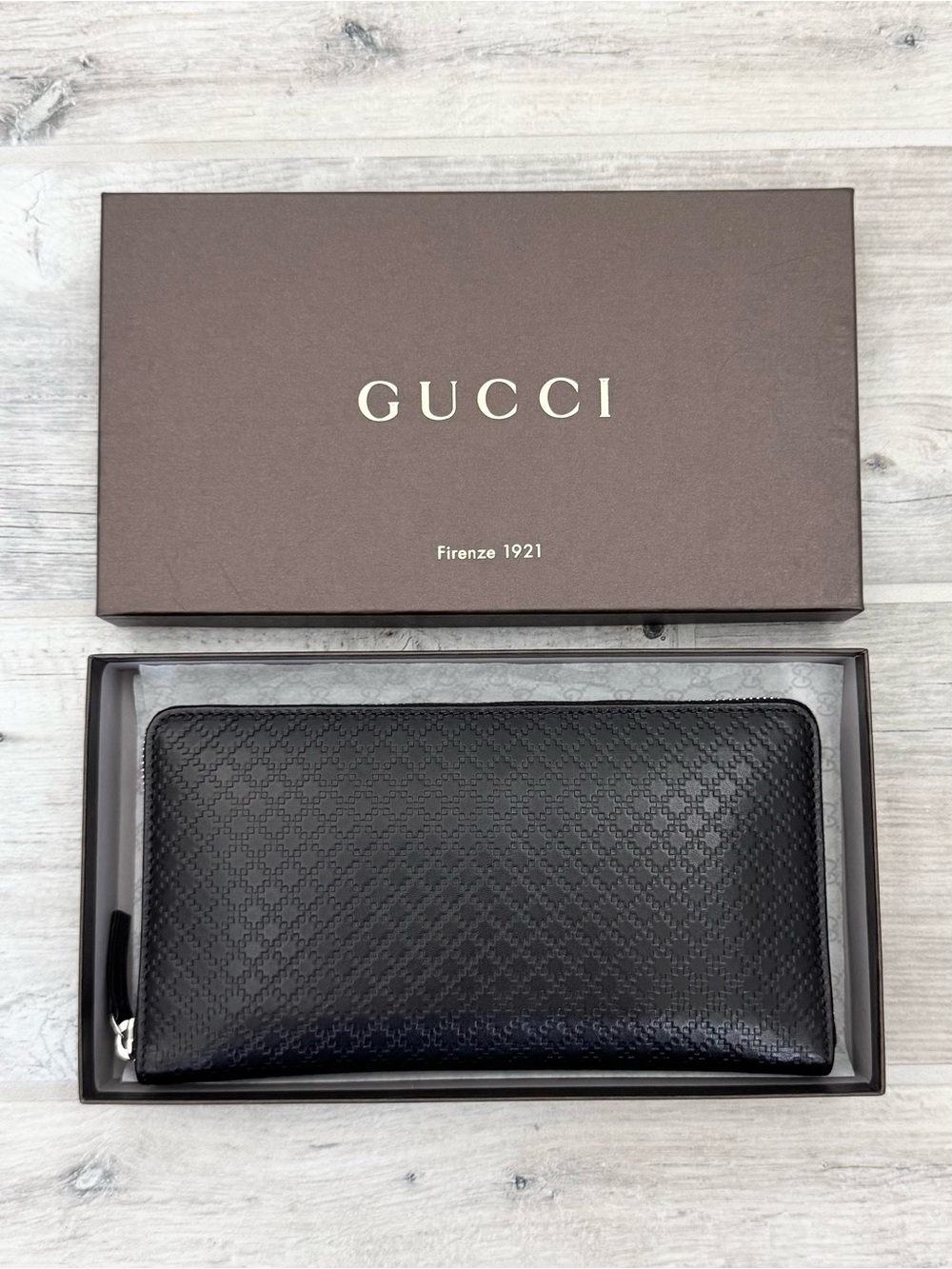 Gucci Black Brown Diamante Print Leather XL Organizer Wallet